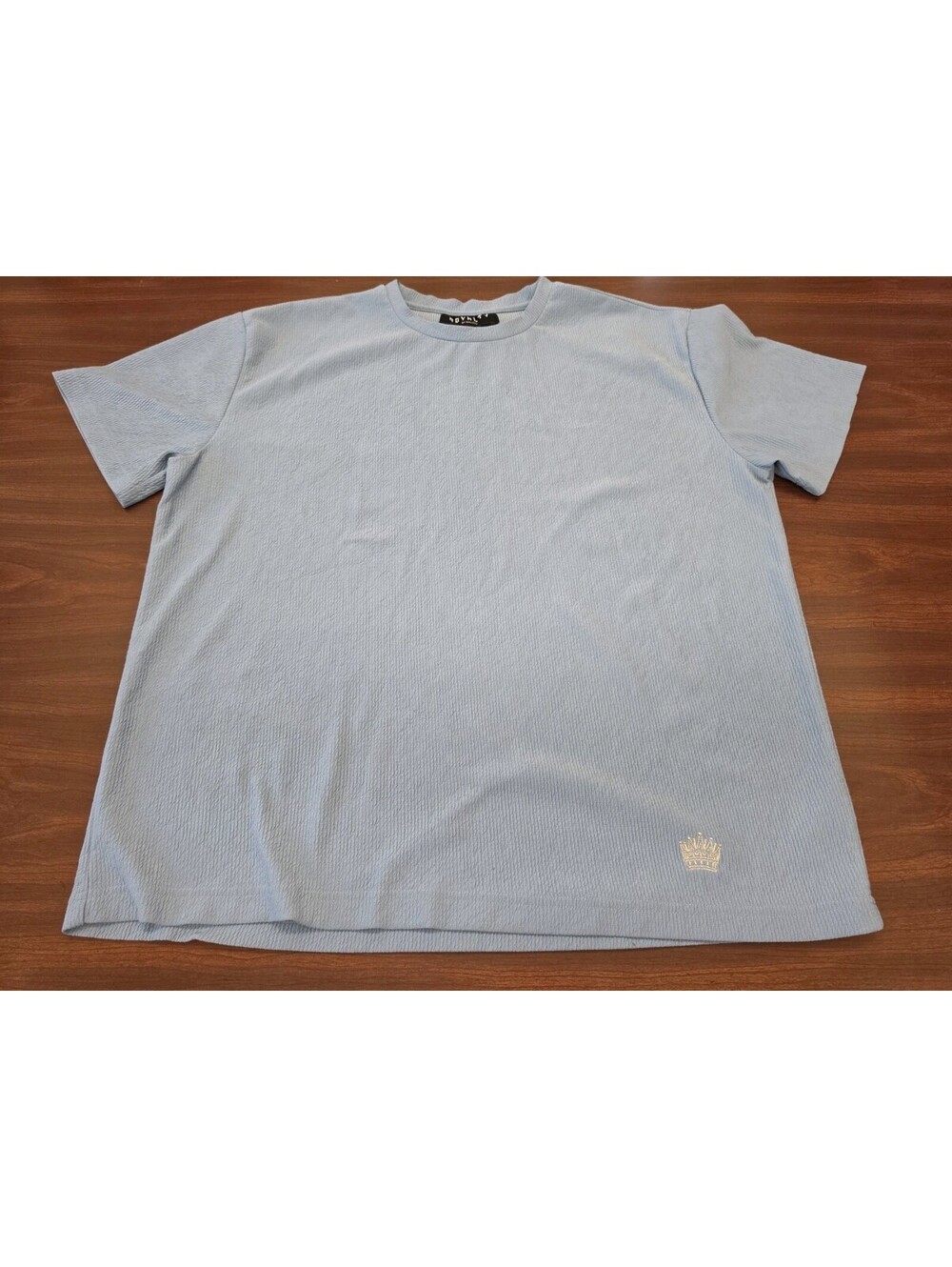 Royalty By Maluma Men's Large Blue Textured Rib Knit T Shirt Crown Logo Y2K